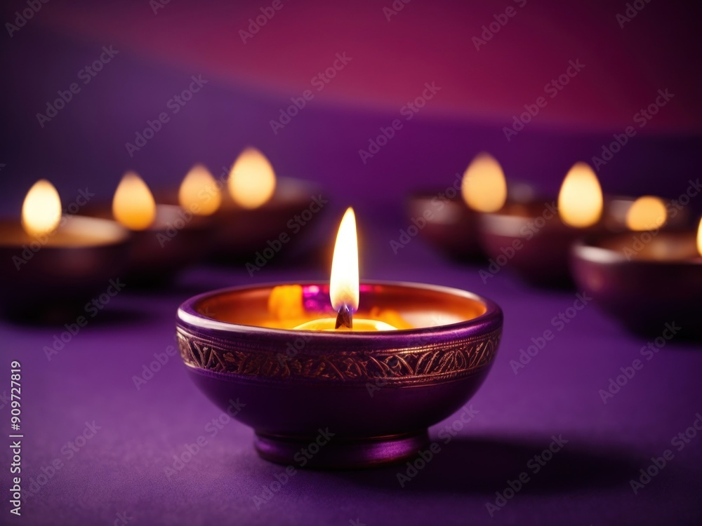 one diya isolated on purple background one diya isolated on purple background