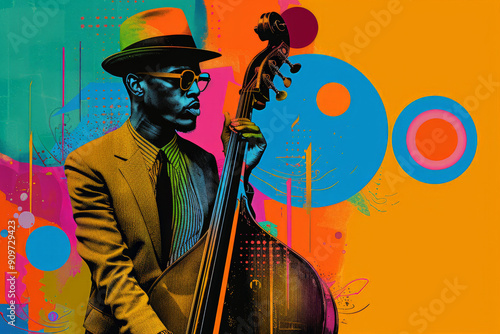 Bassist in Jazz with Artistic Overlays photo