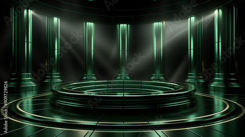 Futuristic stage podium green black colour stripe