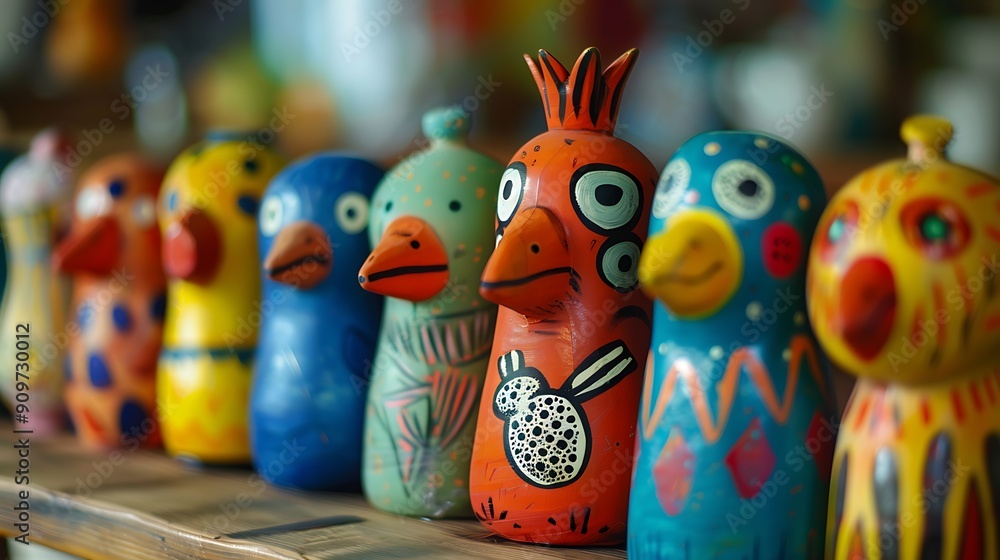 Colorful characters close up on wooden table Colorful characters close up on wooden table