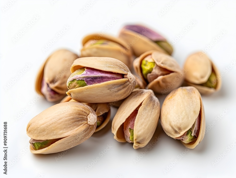 Partially Opened Pistachios Ready for Snacking on White Background Partially Opened Pistachios Ready for Snacking on White Background