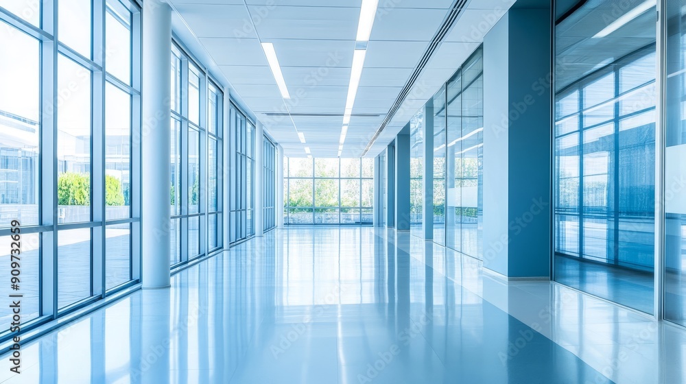 Modern office space with large windows and sunlight. Modern office space with large windows and sunlight.