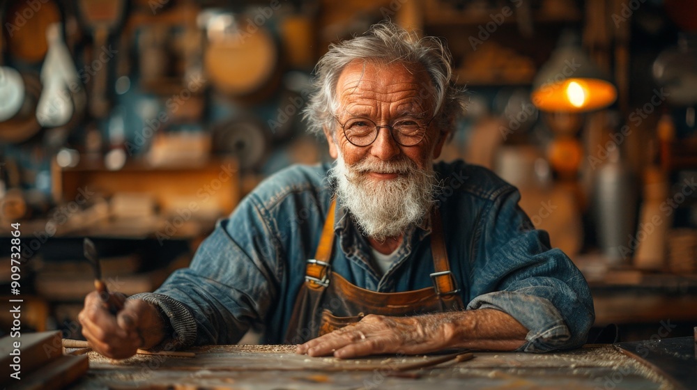 A master carpenter meticulously crafting a piece of furniture in a sunlit workshop A master carpenter meticulously crafting a piece of furniture in a sunlit workshop