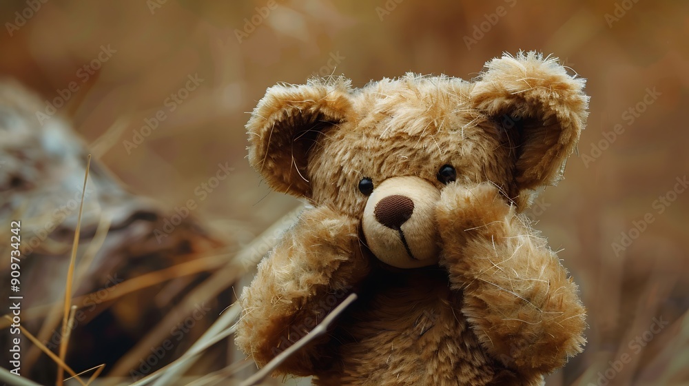 Cute toy bear pricking up his ears Cute toy bear pricking up his ears