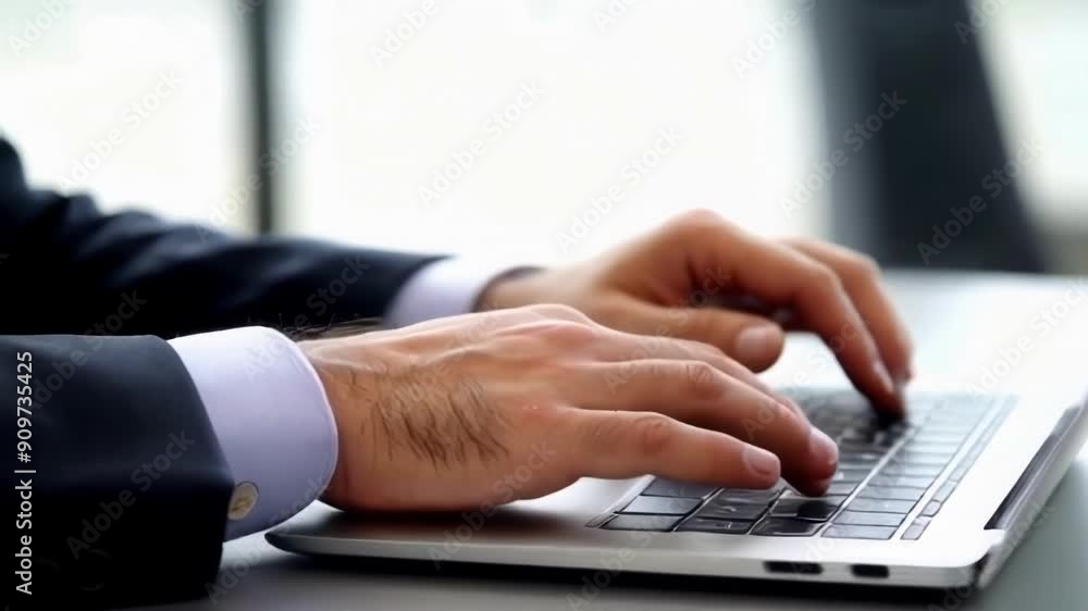 A focused view of hands typing on a laptop, showcasing a professional business environment, symbolizing productivity and modern collaboration A focused view of hands typing on a laptop, showcasing a professional business environment, symbolizing productivity and modern collaboration