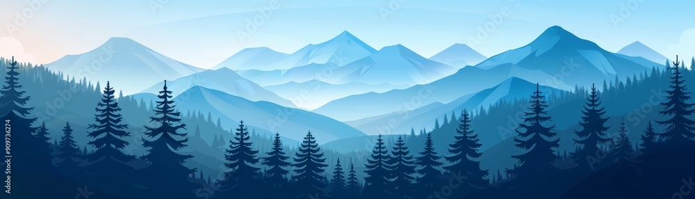 Fototapeta premium Mountain Range with Dense Pine Forest