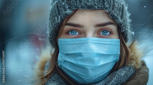 Woman in Winter Gear Wearing Face Mask