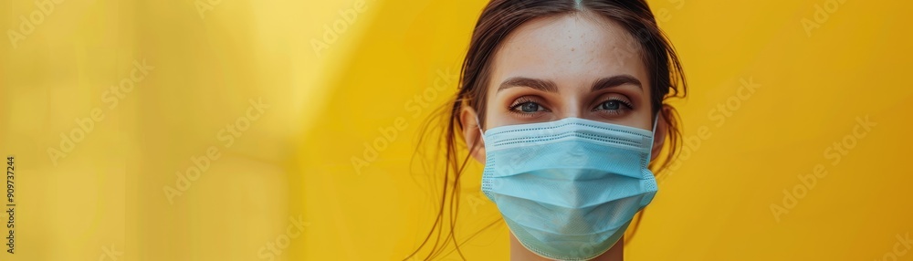 Woman Wearing Mask Against Yellow Background Woman Wearing Mask Against Yellow Background