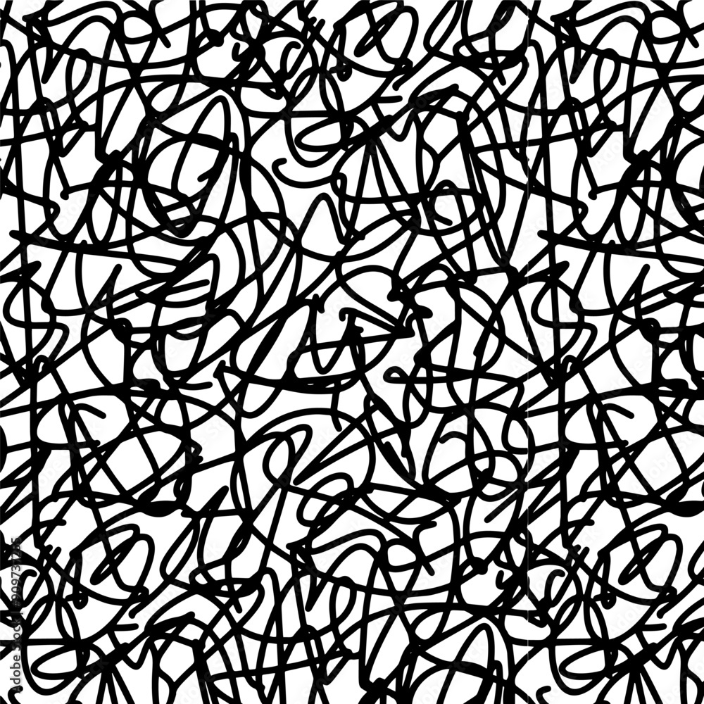 Abstract Black Scribble Seamless Vector Pattern on White Background - Chaotic Doodle Art Abstract Black Scribble Seamless Vector Pattern on White Background - Chaotic Doodle Art