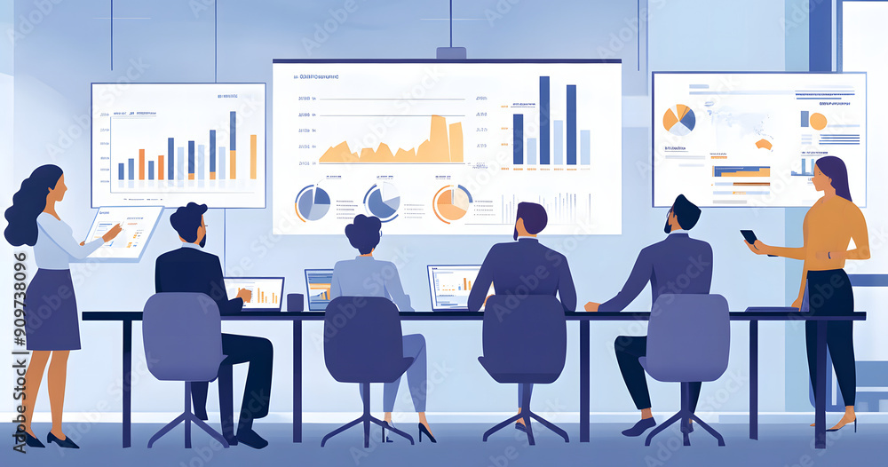 A group of business people in an office meeting room were discussing and presenting ideas on digital marketing A group of business people in an office meeting room were discussing and presenting ideas on digital marketing