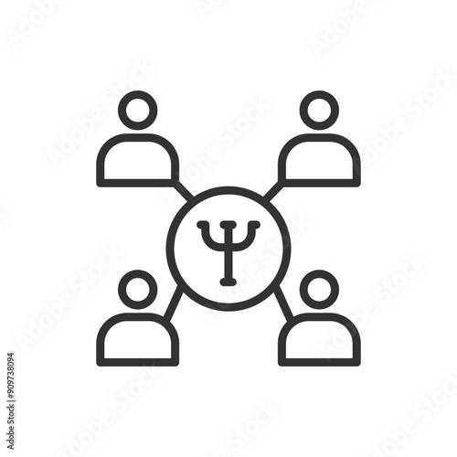 Group therapy, in line design. Counseling, mental health, peer support, emotional support, therapy sessions, group sessions on white background vector. Group therapy editable stroke icon.