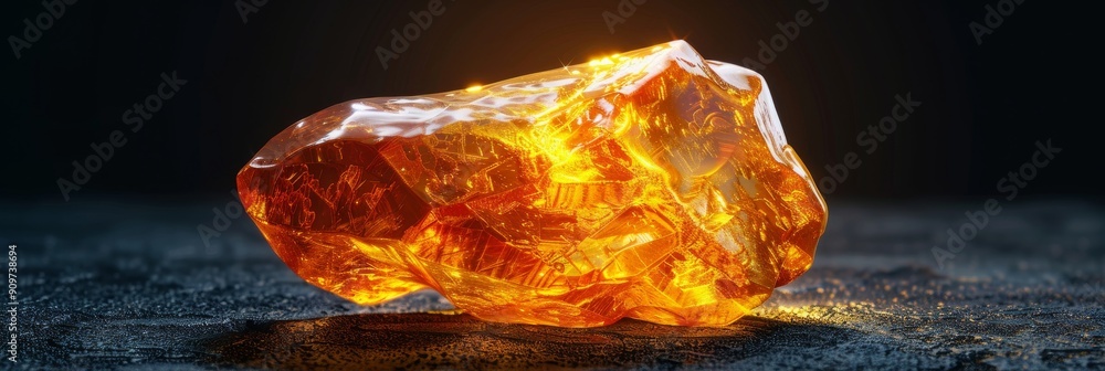 Amber Crystal Isolated, Golden Amber Pebble on Black Amber Crystal Isolated, Golden Amber Pebble on Black