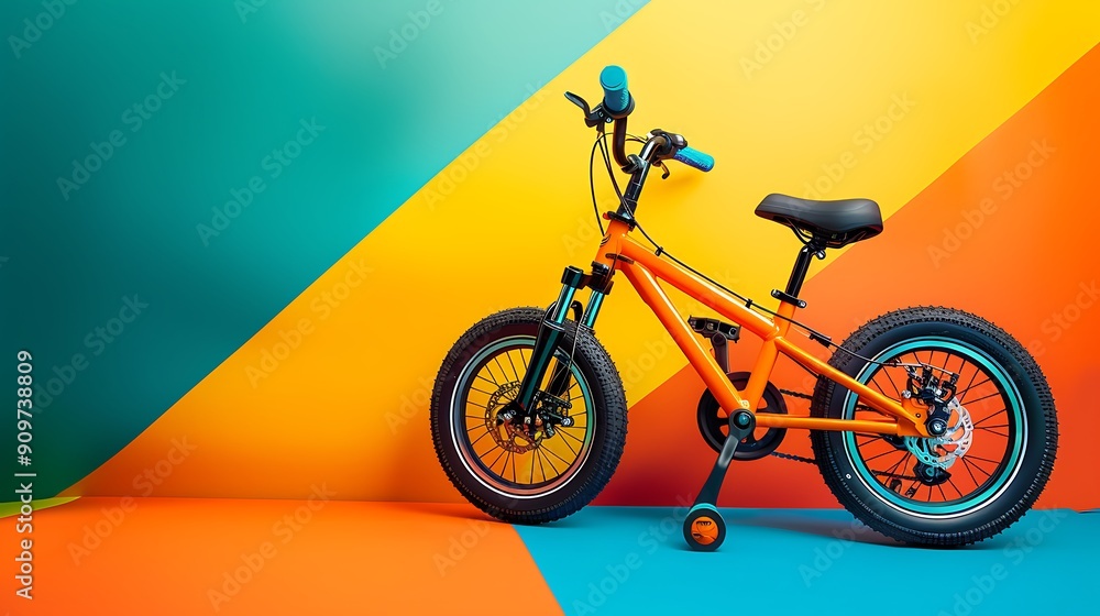 Fototapeta premium Four wheeled kids bike isolated on colorful background