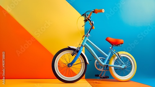 Four wheeled kids bike isolated on colorful background photo