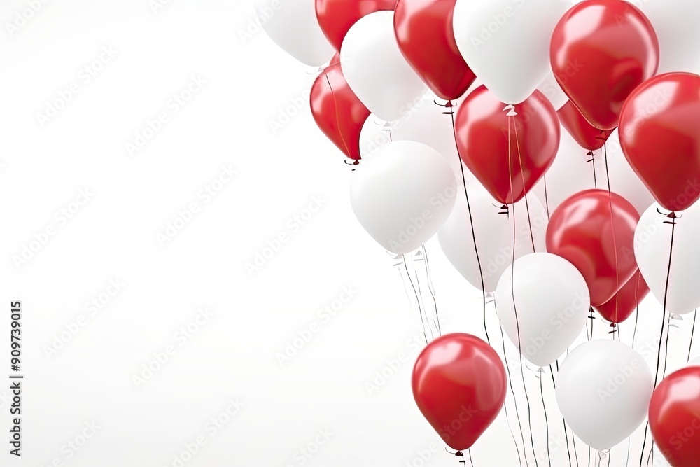 Balloons in the colors of the Indonesian national flag, plain white background, realistic, copy space with generative ai Balloons in the colors of the Indonesian national flag, plain white background, realistic, copy space with generative ai