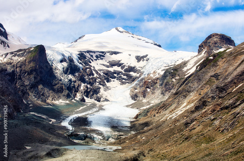 View of Grossglockner, Austria's highest mountain peak. Below is the Pasterze Glacier. Photo taken from Kaiser-Franz-Josefs-Höhe, which is accesible via Großglockner Hochalpenstraße