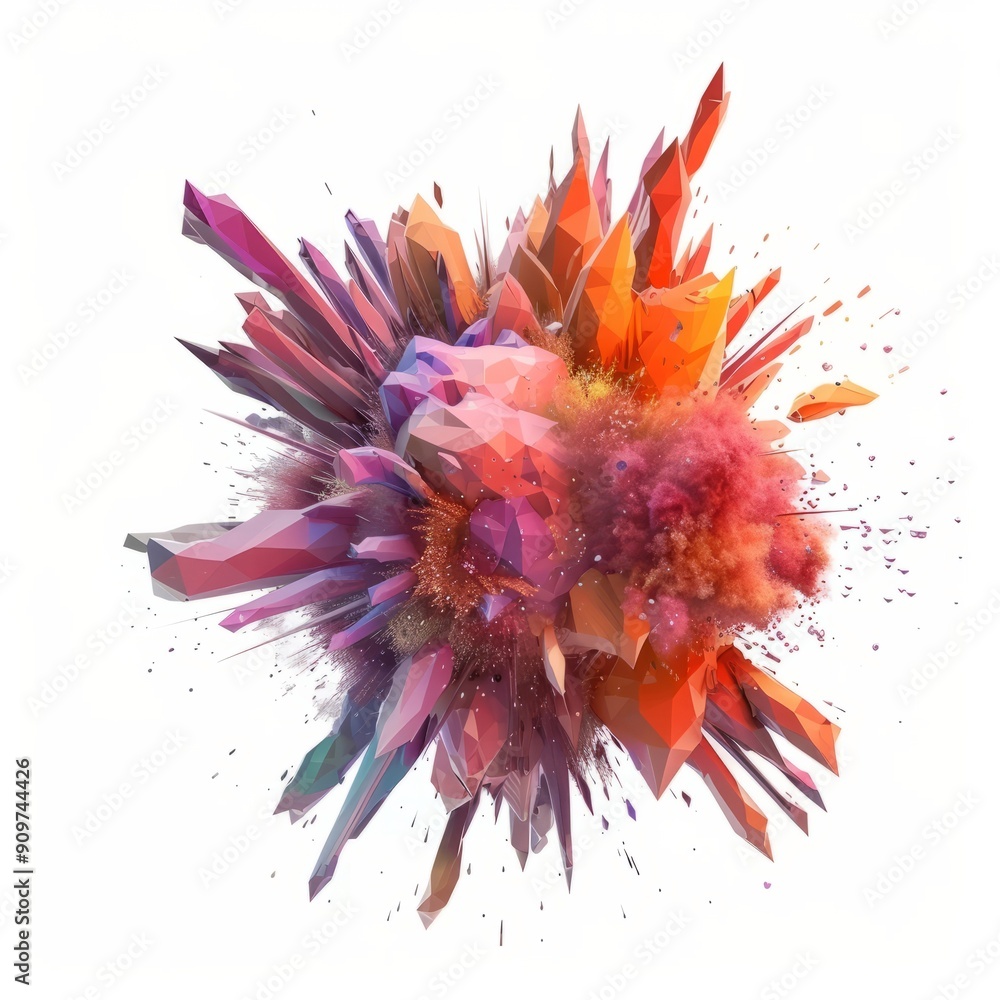 3D Render, Low Poly style of arcane explosion effect, on isolated white background, Generative AI 3D Render, Low Poly style of arcane explosion effect, on isolated white background, Generative AI