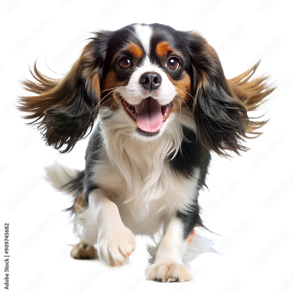 Energetic Cavalier King Charles Spaniel Running – Happy Tricolor Dog in Action transparent background Energetic Cavalier King Charles Spaniel Running – Happy Tricolor Dog in Action transparent background