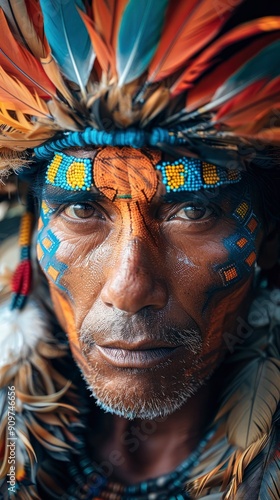 photo, portrait of a native Indonesian tribe, front view, intricate detail, taken with IMAX Laser with generative ai