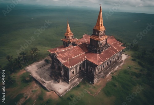 Bokor asia Photo national park Aerial drone church Cambodia Kampot Sky Travel Clouds Sea Green Hotel Day French Khmer Daylight Palace Urban explo photo