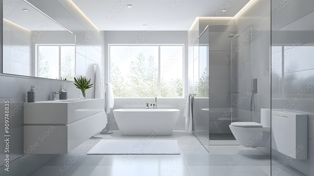 luxurious bathroom Modern Minimalist: Features: Clean lines, uncluttered spaces, and a monochromatic color scheme. Key Elements: Floating vanities, frameless glass showers, and wall-mounted fixtures. luxurious bathroom Modern Minimalist: Features: Clean lines, uncluttered spaces, and a monochromatic color scheme. Key Elements: Floating vanities, frameless glass showers, and wall-mounted fixtures.