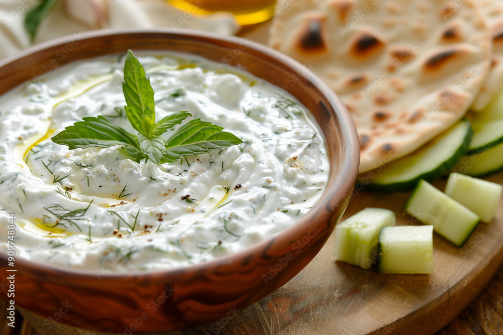 Traditional Greek Tzatziki dip sauce made with cucumber Traditional Greek Tzatziki dip sauce made with cucumber
