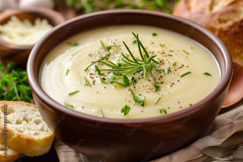 Vichyssoise - traditional French soup made of leek, potato and onion Vichyssoise - traditional French soup made of leek, potato and onion
