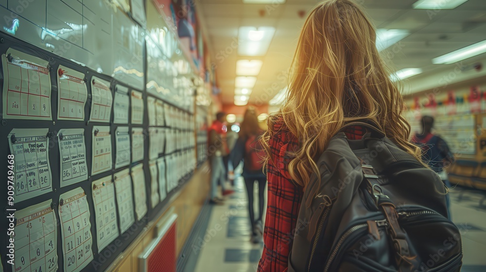 Students Walking in School Hallway with Academic Calendars Students Walking in School Hallway with Academic Calendars