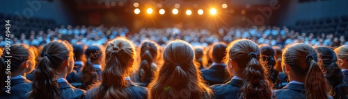 Students singing in a school choir during an annual concert photo