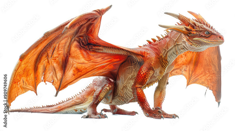 Full body red dragon with open wings on white background Full body red dragon with open wings on white background