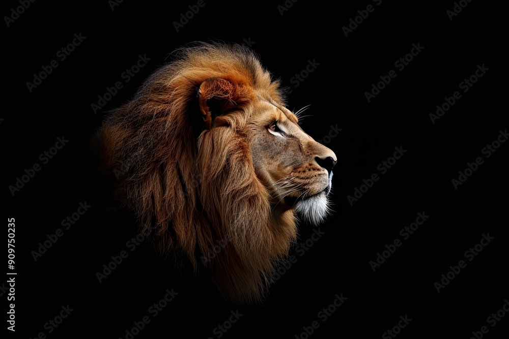 Obraz premium Portrait of a beautiful lion on a black background