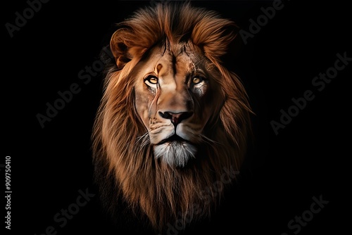 Portrait of a beautiful lion on a black background