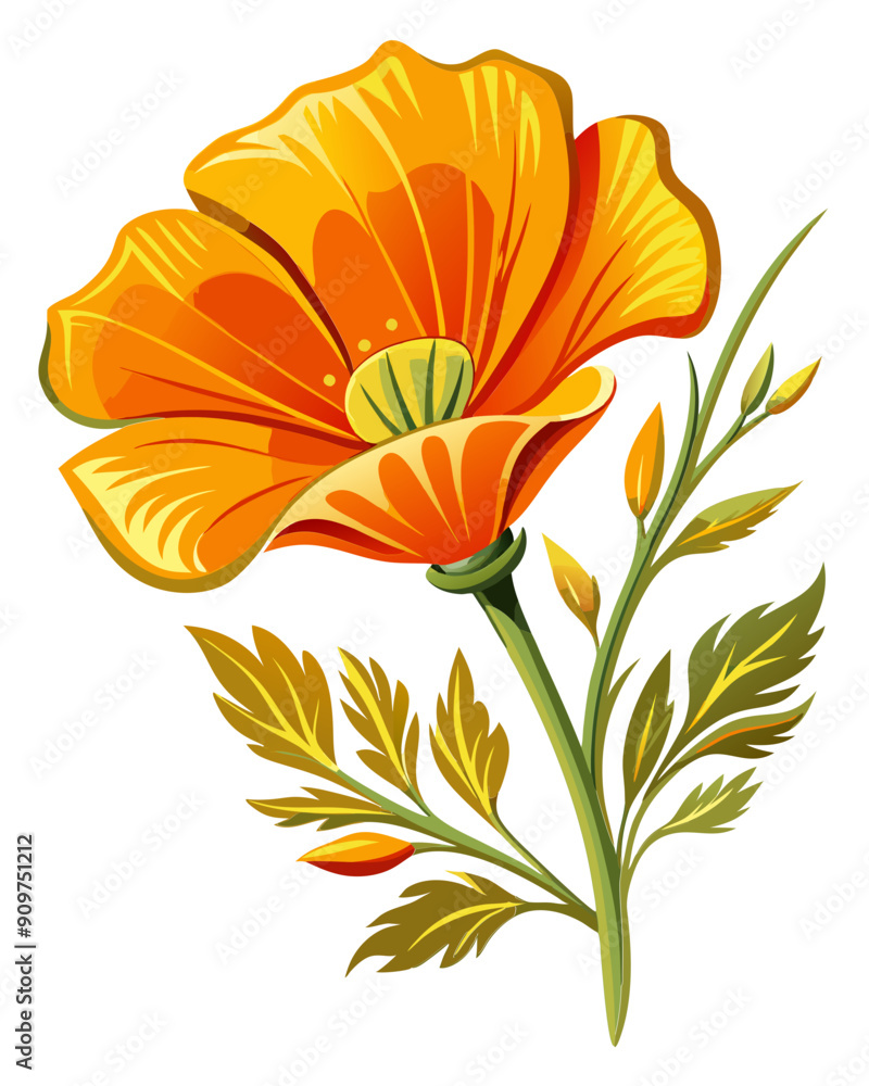 Fototapeta premium california poppy flower vector colorful t-shirt design,california poppy flower transparent background printable svg design