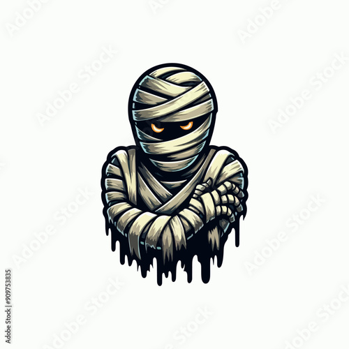 Cute cartoon mascot vector of mummy with spooky eyes