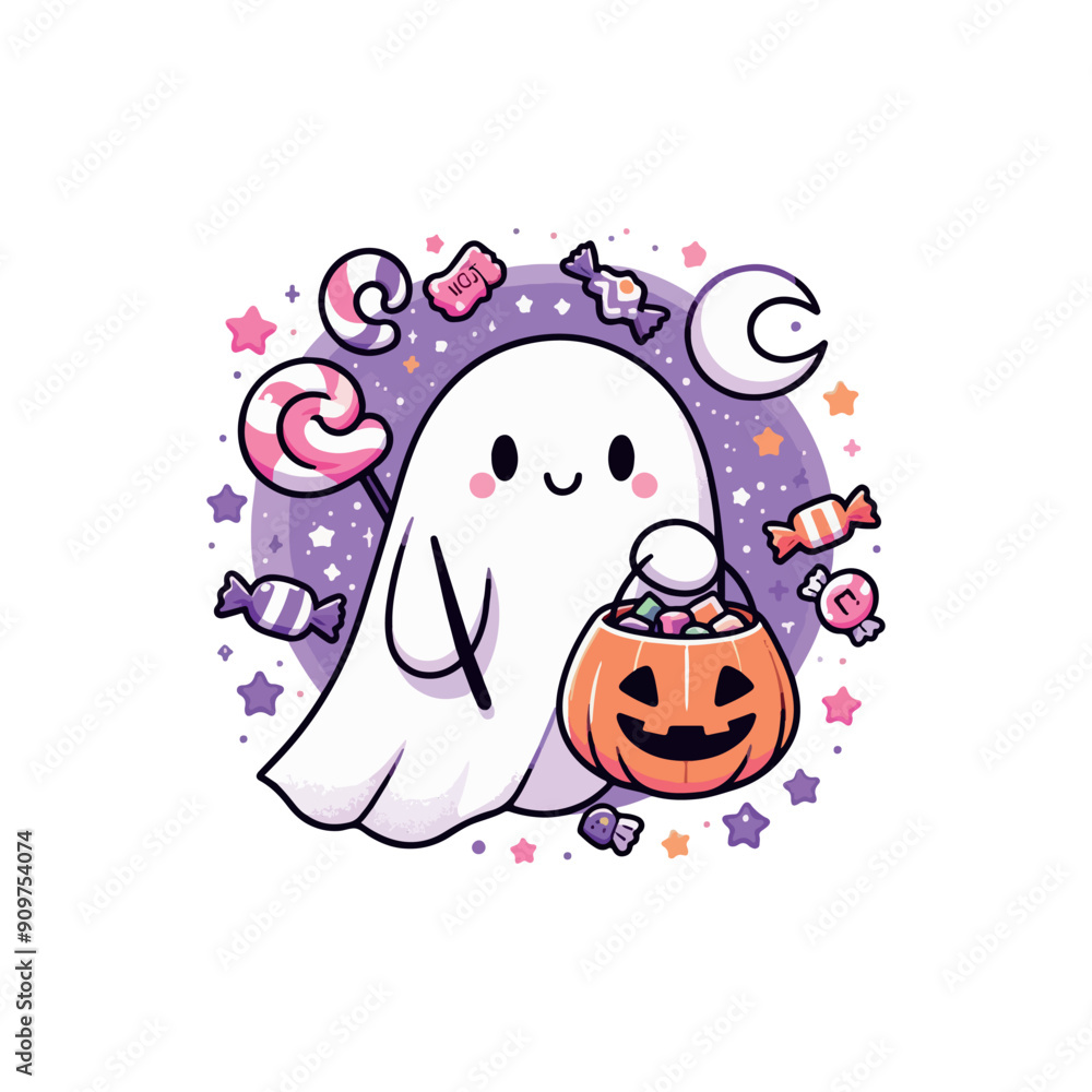 Fototapeta premium Cute Halloween Ghost Vector Illustration, Halloween T shirt graphics