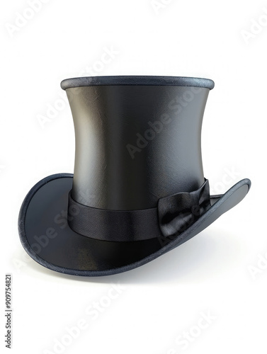 elegant high black top hat magician gentleman isolated on white background