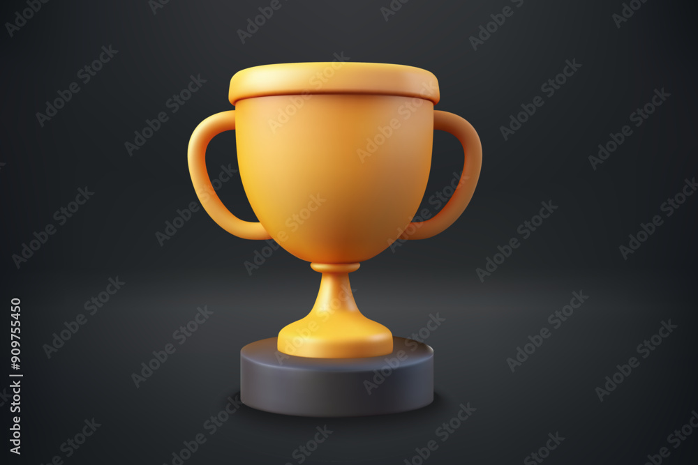 Shining golden sport trophy. 3d vector object on dark background Shining golden sport trophy. 3d vector object on dark background