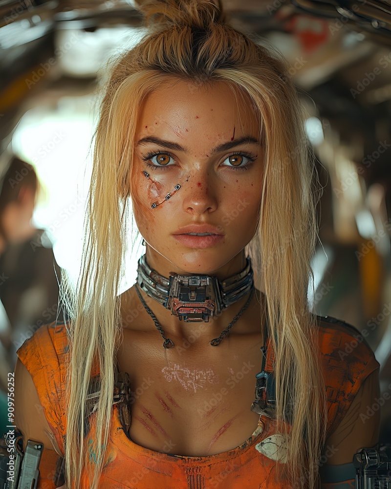 Futuristic Young Woman With Cybernetic Enhancements in Urban Setting Futuristic Young Woman With Cybernetic Enhancements in Urban Setting