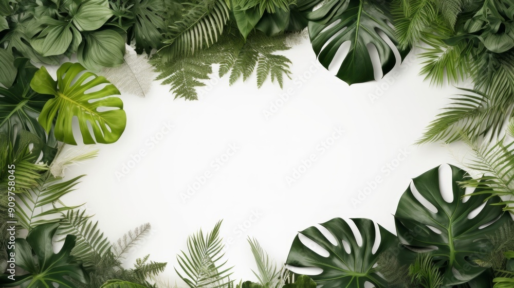 Tropical leaves foliage plant bush floral arrangement nature backdrop isolated on white background. Neural network ai generated art Tropical leaves foliage plant bush floral arrangement nature backdrop isolated on white background. Neural network ai generated art
