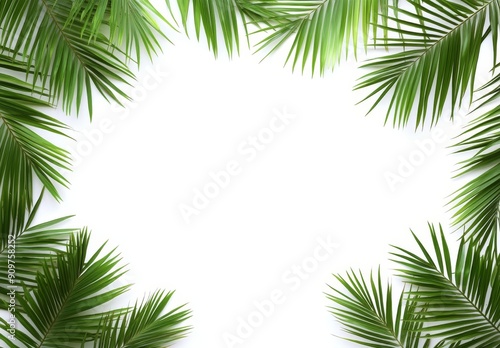 Isolated on white or transparent background, green palm branches arranged in a corner