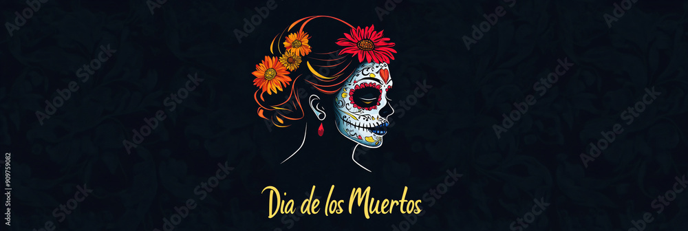 Woman with Catrina makeup and flowers, Woman with Catrina makeup and flowers,