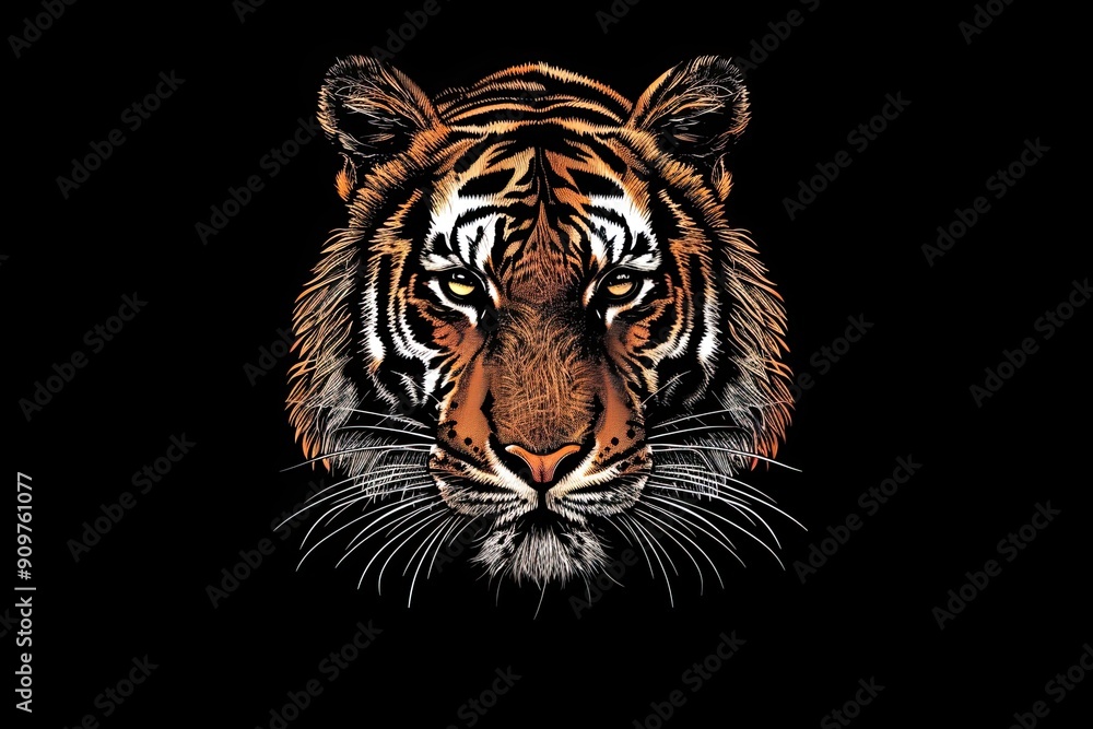Portrait of a striking tiger on a black background Portrait of a striking tiger on a black background