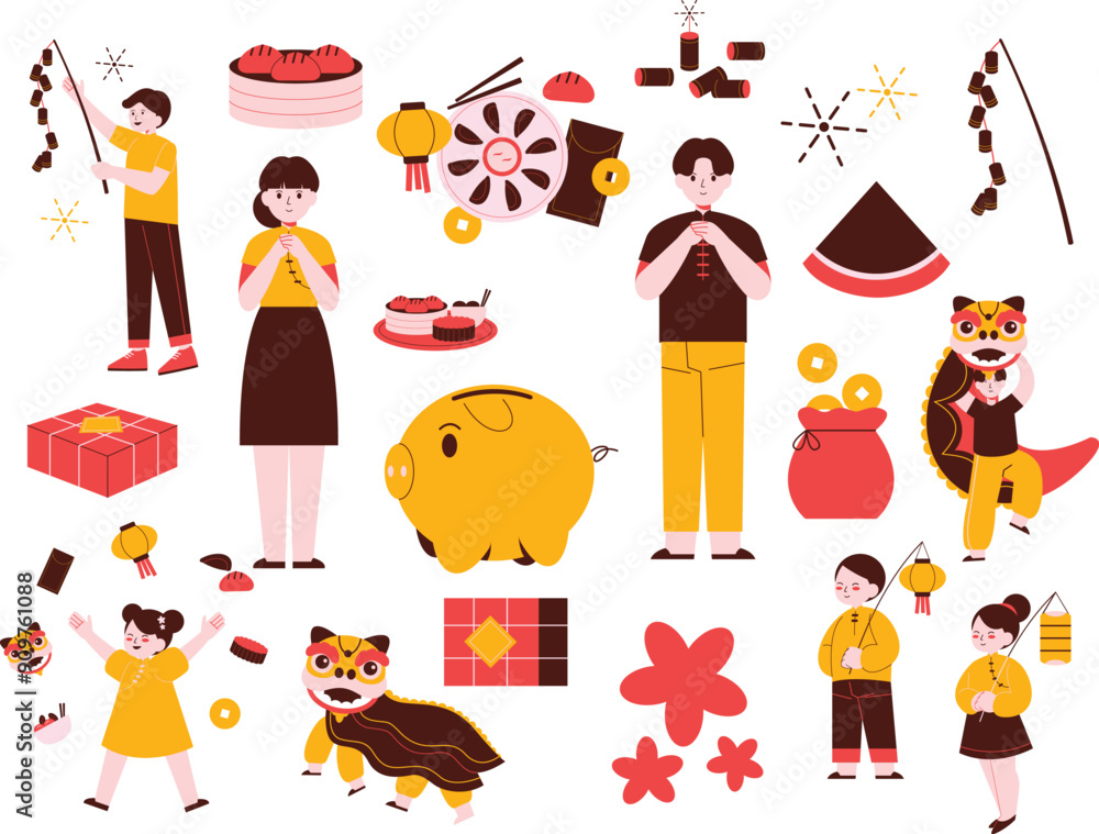 Chinese New Year Element red yellow Chinese New Year Element red yellow