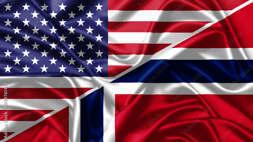 United waving flag of USA and Norway United waving flag of USA and Norway