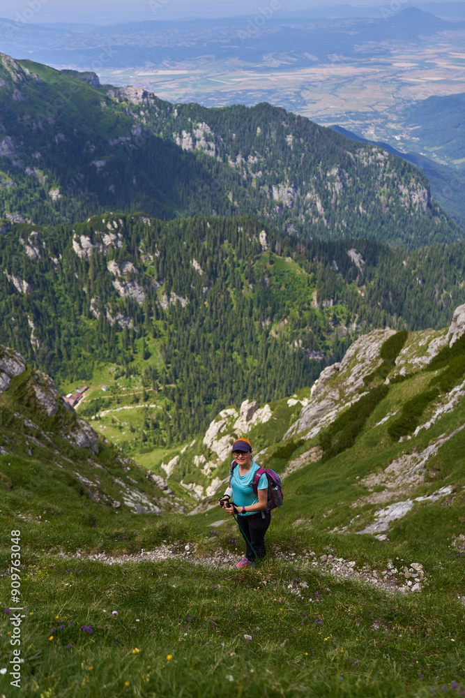 Woman with backpack hiking Woman with backpack hiking