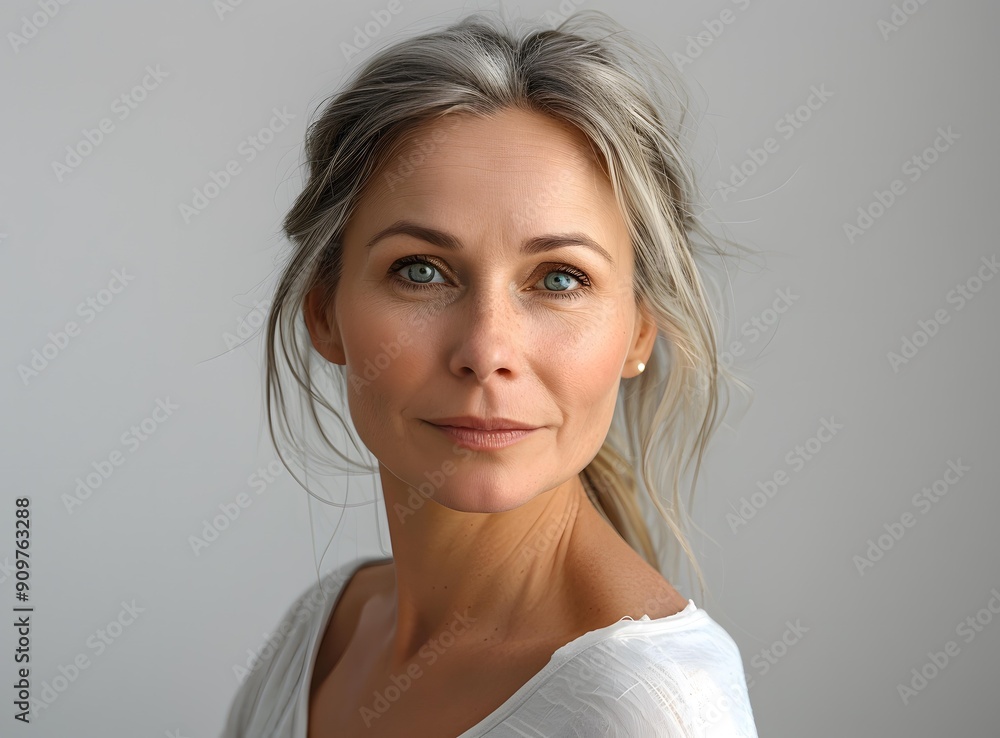 Φωτογραφία portrait of a beautiful woman with gray hair and blue eyes