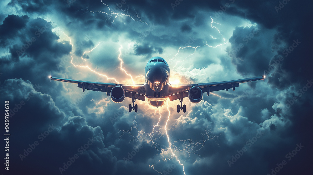 Naklejka premium Create_a_graphic_image_of_an_airplane_emerging