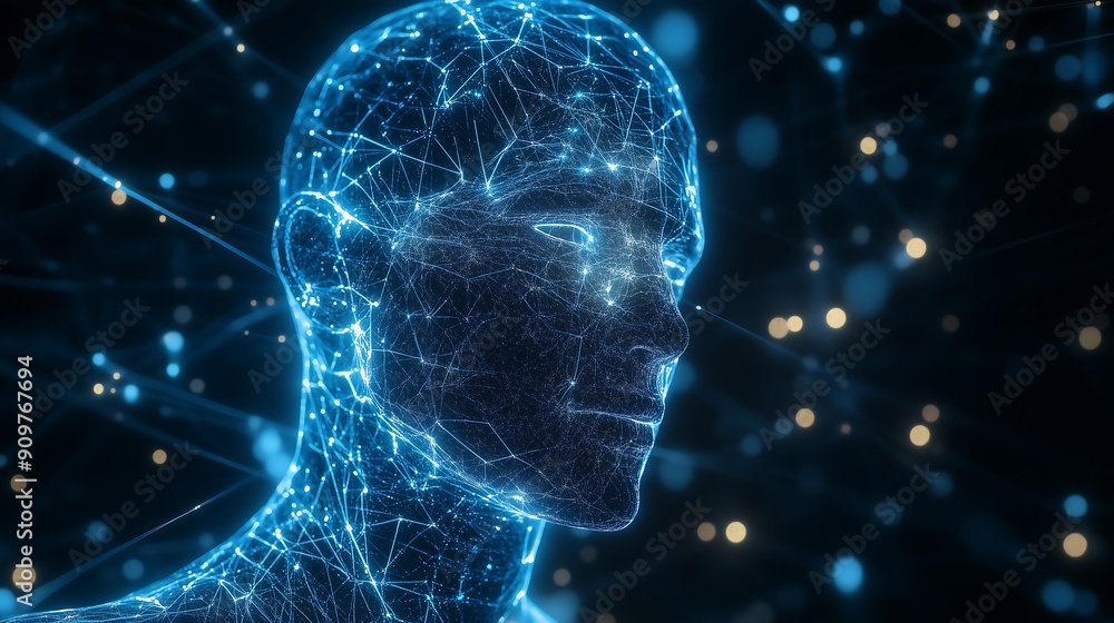 ai on a futuristic humanoid with glowing network connection ai on a futuristic humanoid with glowing network connection