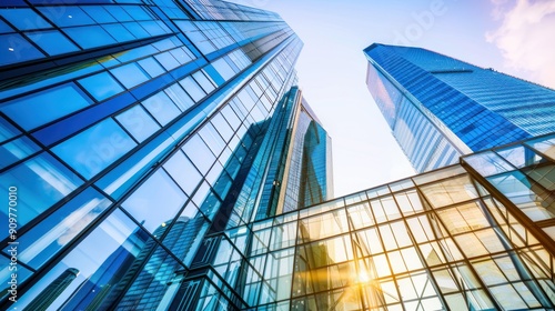 Modern Glass Skyscrapers with a Sun Glare