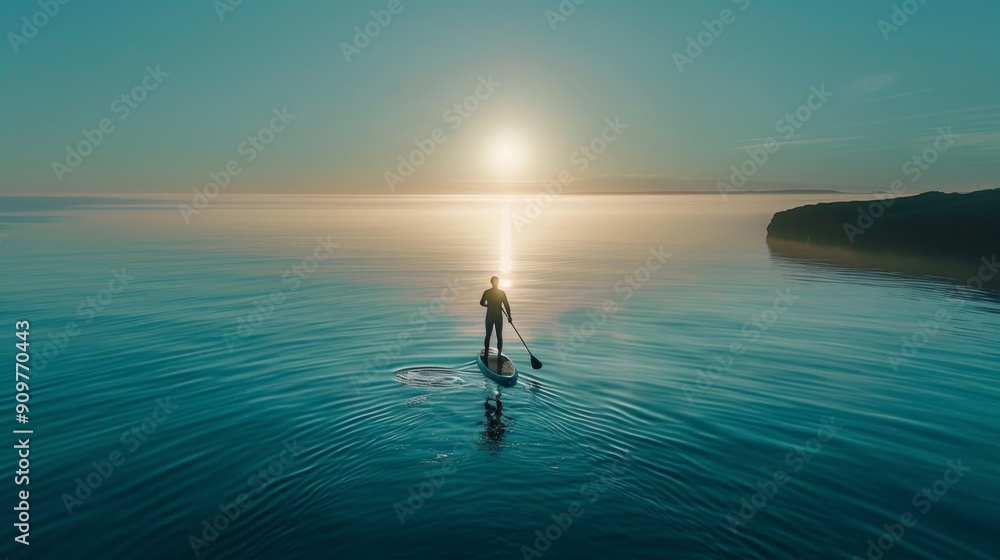 Fototapeta premium Mysterious view above the Ocean: A Small Boat Illuminated by Ethereal Lights, Surrounded by Clouds and Waves, Graphic Resources, Wallpapers, Brochure, Websites, banner, Advertising, background